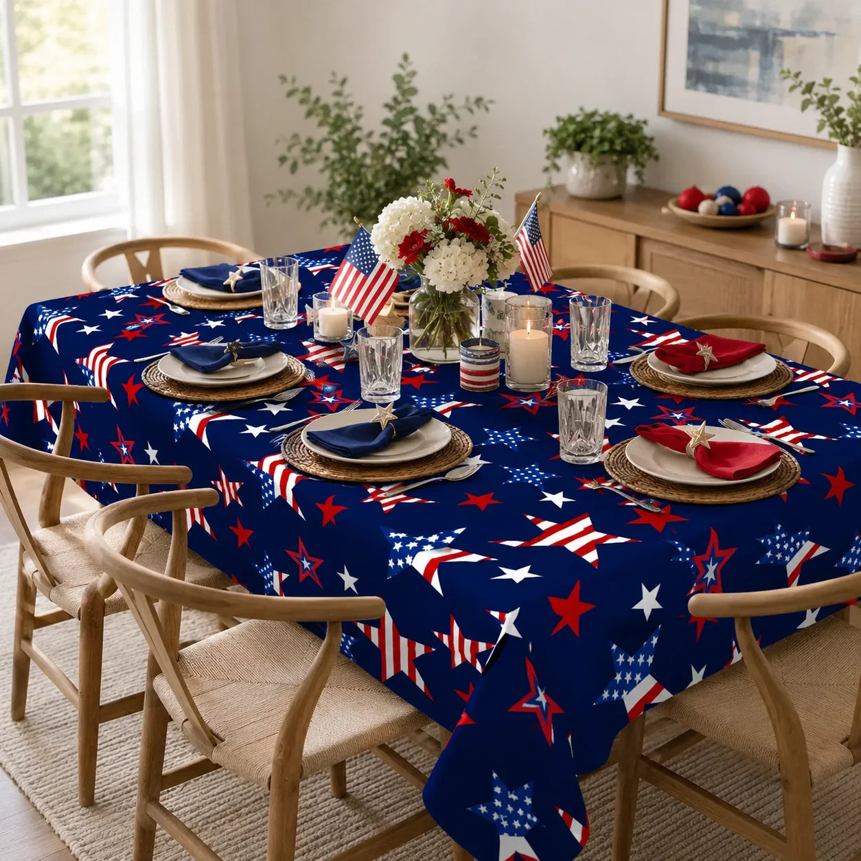 Patriotic Stars Picnic Tablecloth