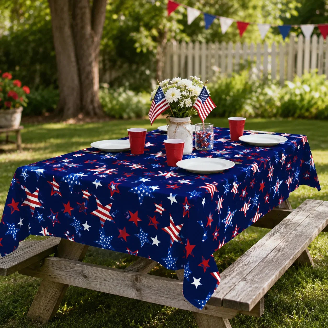Patriotic Stars Picnic Tablecloth